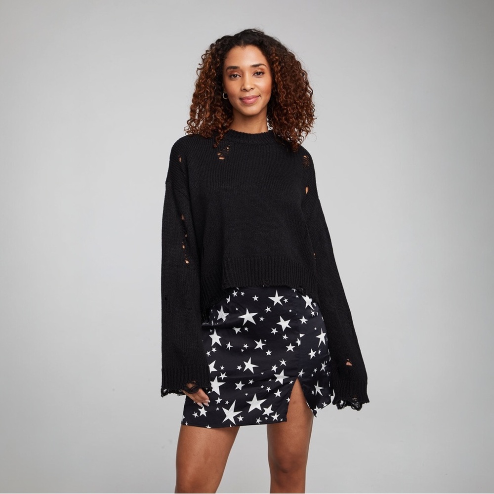 🖤 NWT Chaser Jax Distressed Pullover Sweater Black - XS